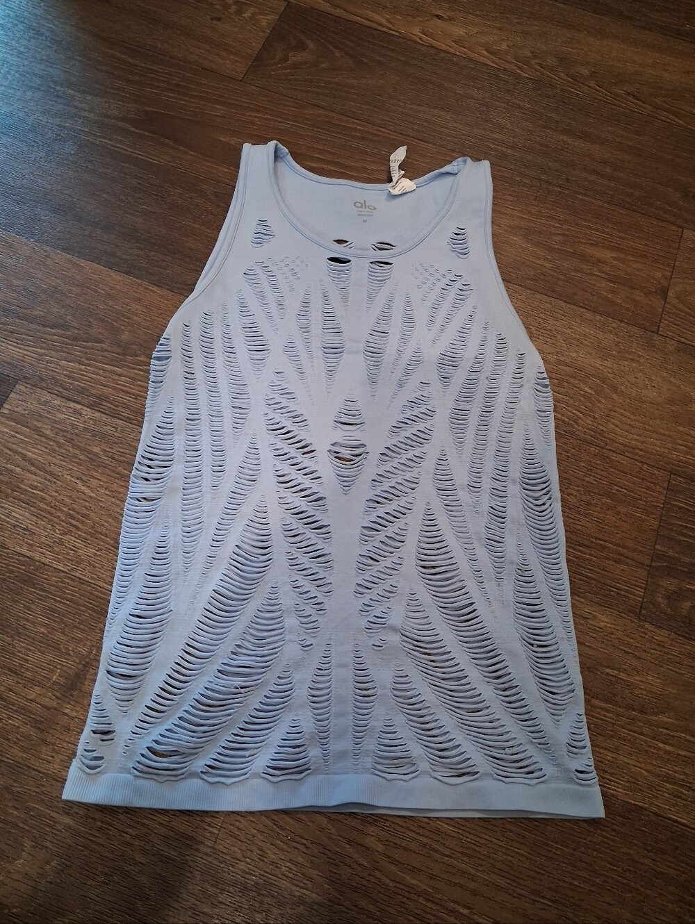 ALO Yoga Light Blue Distressed Cutout Tank